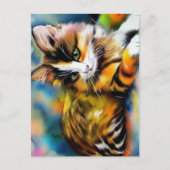 Carte Postale Chat couché, aquarelle - (Devant)