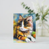 Carte Postale Chat couché, aquarelle - (Debout devant)