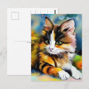 Carte Postale Chat couché, aquarelle -