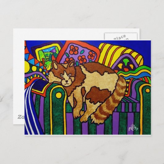 Carte Postale Chat couché par Piliero (Devant / Derrière)