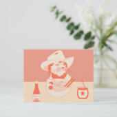 Carte Postale Chat cowboy mangeant des Ramen (Debout devant)