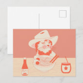 Carte Postale Chat cowboy mangeant des Ramen (Devant / Derrière)