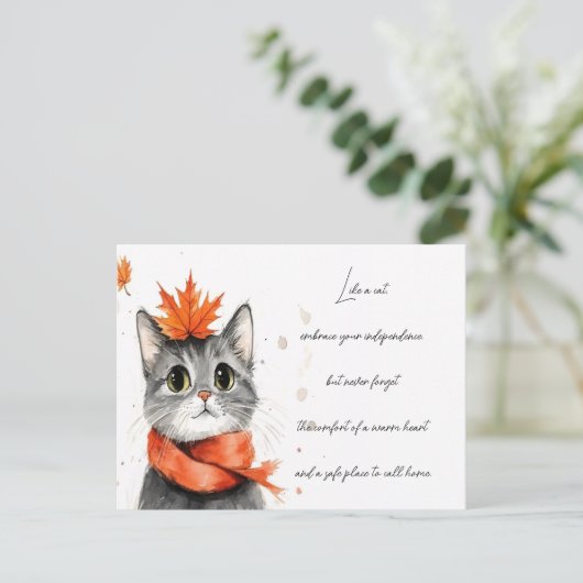 Carte Postale Chat Cozy dans une Écharpe  (Debout devant)