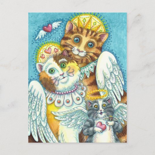CARTE POSTALE CHAT, CUISINE & SOURIS ANGELS AU CIEL, HALO & AILE (Devant)