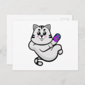 Carte Postale Chat culturiste avec haltère (Devant / Derrière)