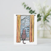 Carte Postale Chat Curieux Ambianve de Froid d'Hiver Joyeux Anni (Debout devant)