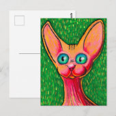 Carte Postale Chat curieux et heureux sans poils à l'huile paste (Devant / Derrière)