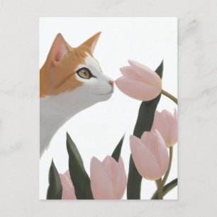 Carte Postale Chat Curieux Floral de Printemps