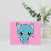 Carte Postale Chat Cute Blue Kawaii (Debout devant)