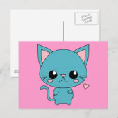 Carte Postale Chat Cute Blue Kawaii (Devant / Derrière)