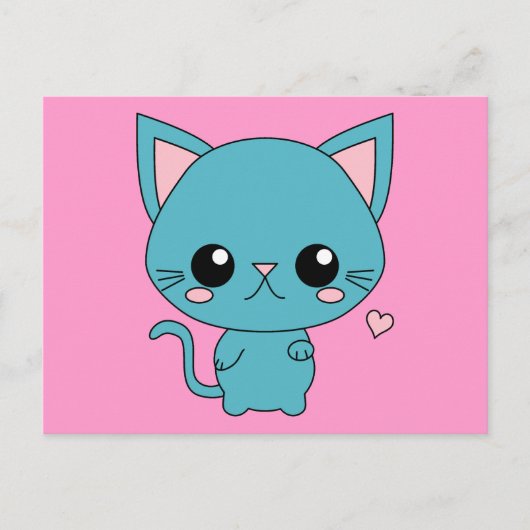 Carte Postale Chat Cute Blue Kawaii (Devant)
