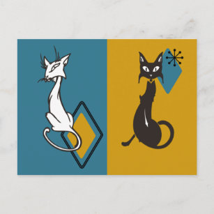 Carte Postale Chat Cute Rétro Kitties Mid Century