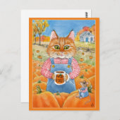 Carte Postale Chat Cute Souris citrouille patch automne (Devant / Derrière)