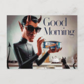 Carte Postale Chat d'alimentation du diable du bon matin (Devant)
