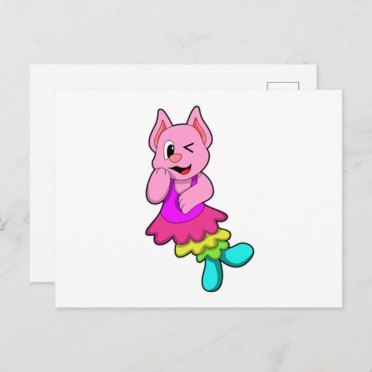 Carte Postale Chat Dance avec jupe (Devant / Derrière)