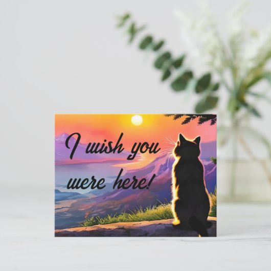 Carte Postale Chat d'Anime au coucher du soleil (Debout devant)