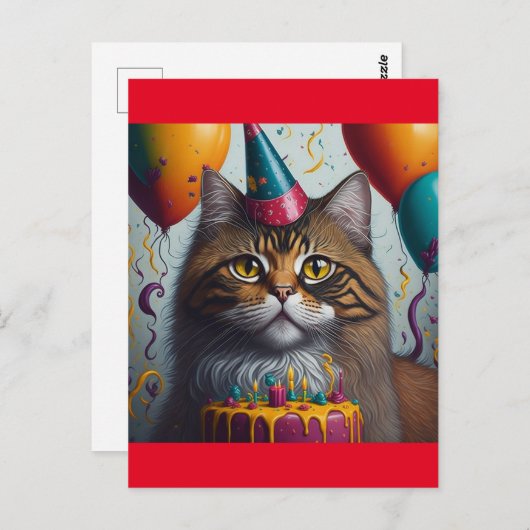 Carte Postale chat d'anniversaire (Devant / Derrière)
