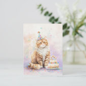 Carte Postale Chat d'anniversaire avec gâteau – Chat mignon avec (Debout devant)