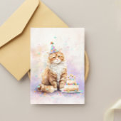 Carte Postale Chat d'anniversaire avec gâteau – Chat mignon avec