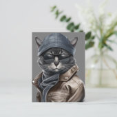 Carte Postale Chat d'anniversaire avec lunettes de soleil et ves (Debout devant)
