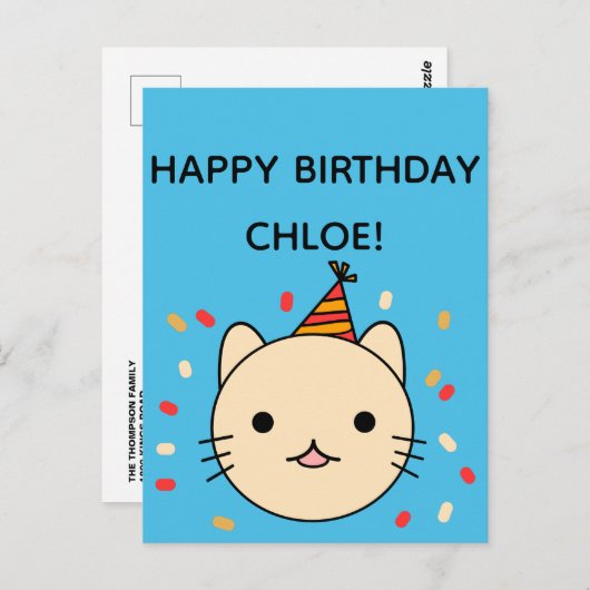 Carte Postale Chat d'anniversaire | Chat Beige Bonne Salutation  (Devant / Derrière)