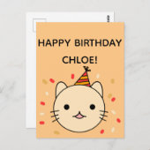 Carte Postale Chat d'anniversaire | Chat beige Joyeux anniversai (Devant / Derrière)