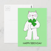 Carte Postale Chat d'anniversaire de la Saint-Patrick avec trèfl (Devant / Derrière)