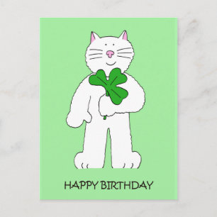Carte Postale Chat d'anniversaire de la Saint-Patrick avec trèfl
