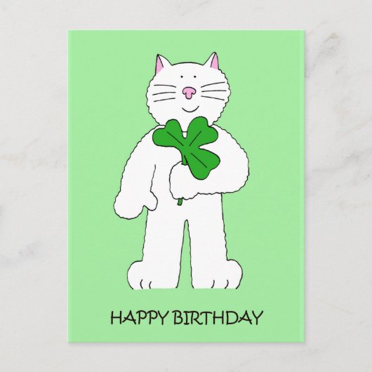 Carte Postale Chat d'anniversaire de la Saint-Patrick avec trèfl (Devant)