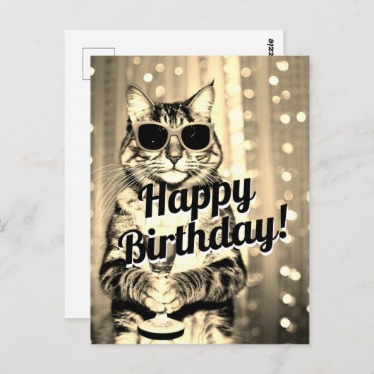 Carte Postale Chat d'anniversaire drôle toast  (Devant / Derrière)