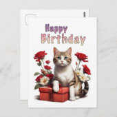 Carte Postale chat d'anniversaire heureux (Devant / Derrière)