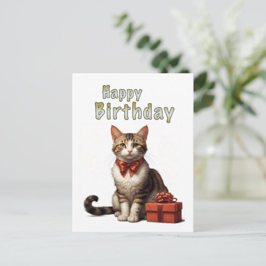 Carte Postale chat d'anniversaire heureux (Debout devant)