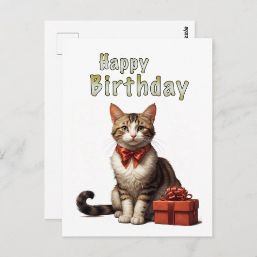 Carte Postale chat d'anniversaire heureux (Devant / Derrière)