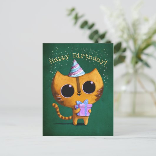 Carte Postale Chat d'anniversaire mignon (Debout devant)