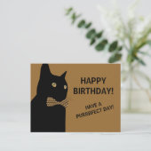 Carte Postale Chat d'Anniversaire Noir Joyeux avec une Cravate B (Debout devant)