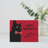 Carte Postale Chat d'Anniversaire Noir Joyeux avec une Cravate d (Debout devant)