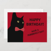 Carte Postale Chat d'Anniversaire Noir Joyeux avec une Cravate d (Devant / Derrière)