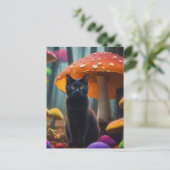 Carte Postale chat dans des champignons colorés (Debout devant)