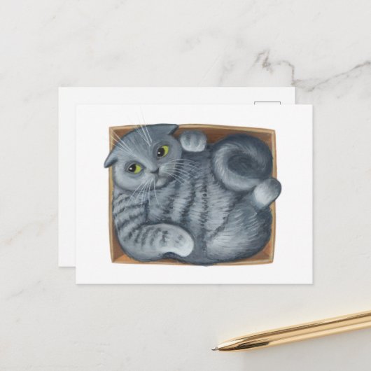 Carte Postale Chat dans la boîte (Devant/Arrière en situation)