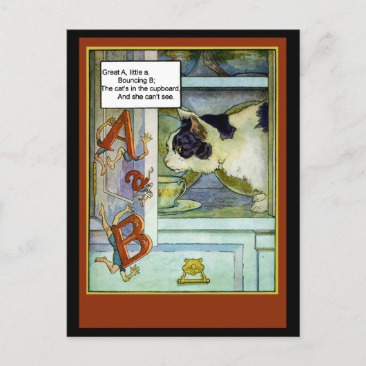 Carte Postale Chat dans la marionnette avec ABC (Devant)