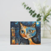 Carte Postale Chat dans la ville à la nuit (Debout devant)