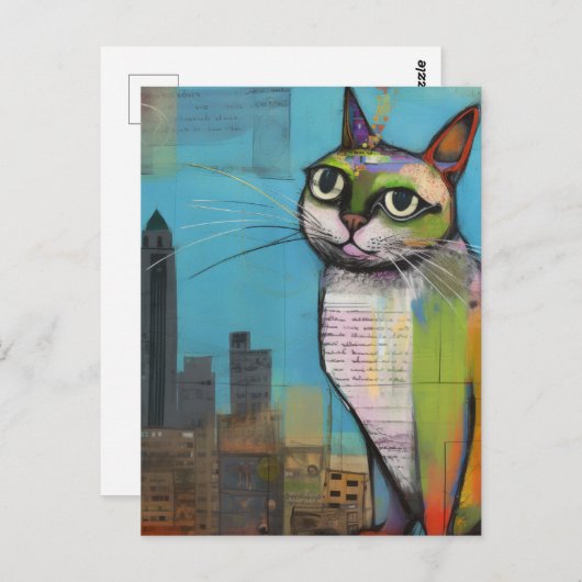 Carte Postale Chat dans la ville Collage (Devant / Derrière)