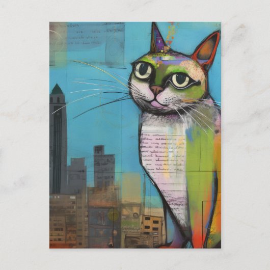 Carte Postale Chat dans la ville Collage (Devant)