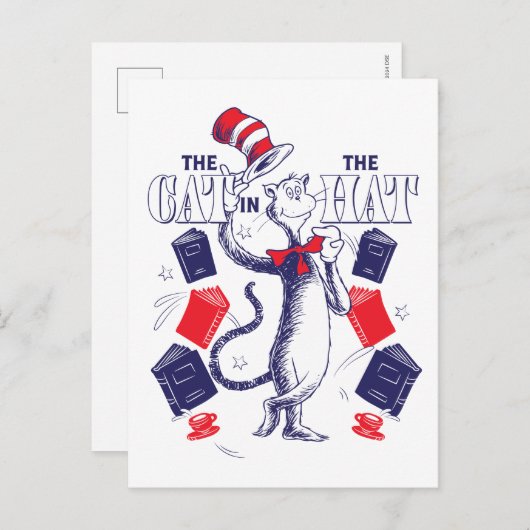 Carte Postale Chat dans le Chapeau | Lecture de livres (Devant / Derrière)