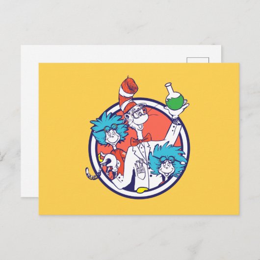 Carte Postale Chat dans le Chapeau & Technicien de Lab Un Techni (Devant / Derrière)