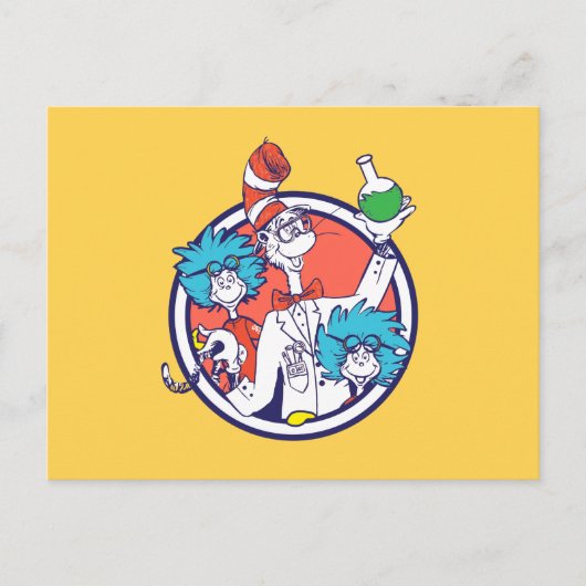 Carte Postale Chat dans le Chapeau & Technicien de Lab Un Techni (Devant)