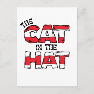 Carte Postale Chat dans le Chapeau Texte rayé rouge et blanc