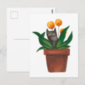 Carte Postale Chat dans le pot de fleurs (Devant / Derrière)