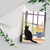 Carte Postale Chat dans le rebord Windows | Aquarelle Silhouette