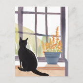 Carte Postale Chat dans le rebord Windows | Aquarelle Silhouette (Devant)
